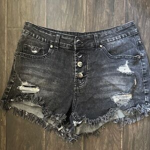 Distressed Black Denim Shorts